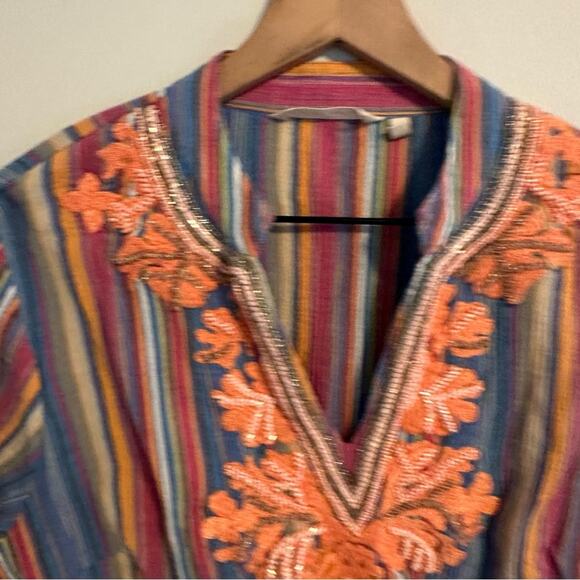 Soft Surroundings Pink Blue Striped Cotton Beaded Tunic Top Medium - Picture 12 of 13